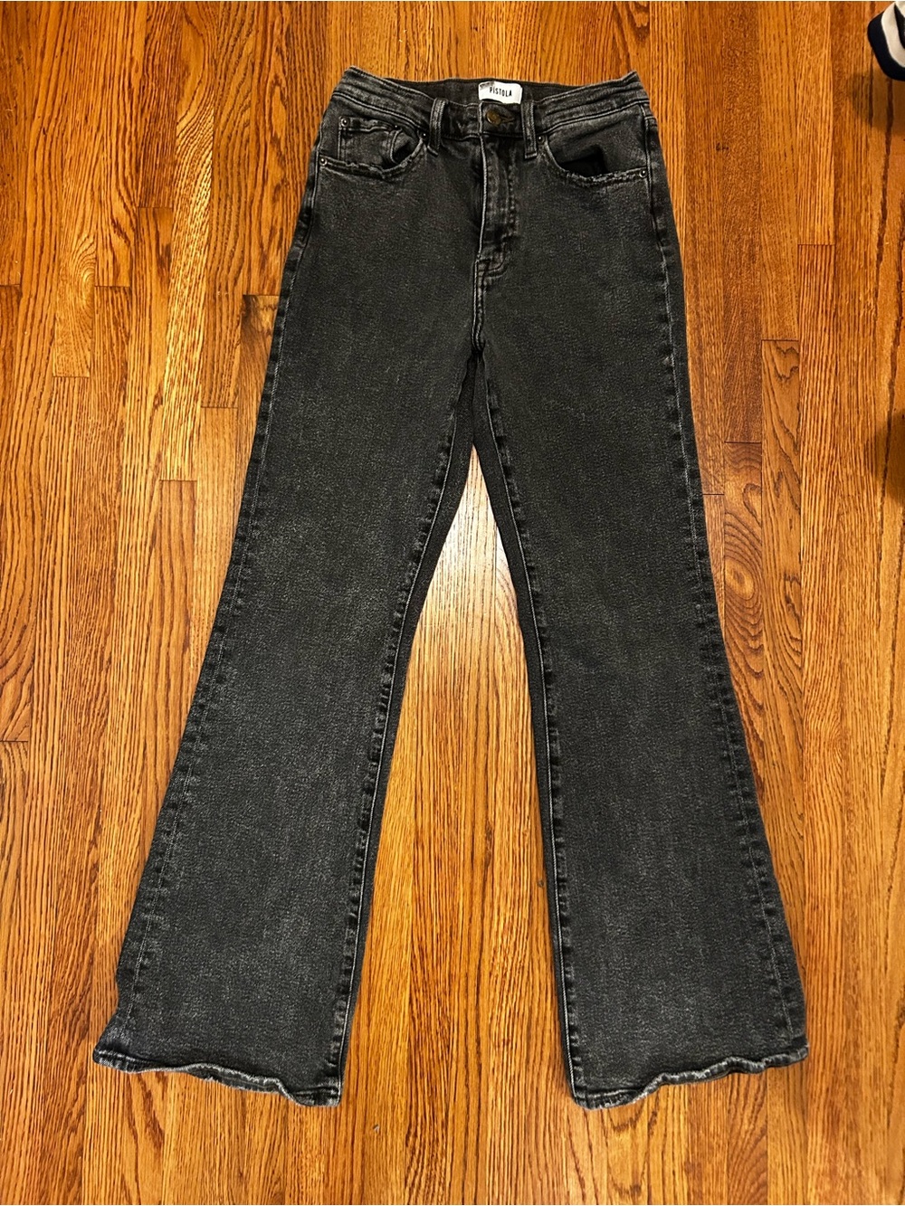 Pistola Anthropologie black wash flare jeans 27